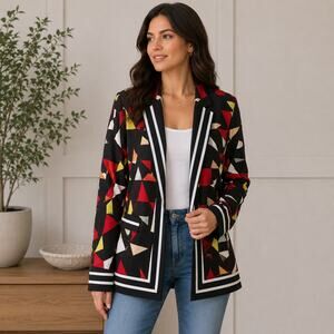 Vintage Victor Costa Large Geometric Blazer Art To Wear Open Front 80s Jacket